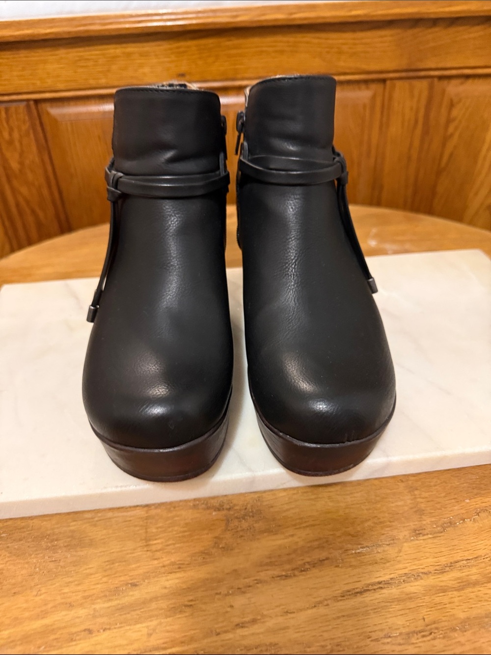 boc Black Leather Platform Ankle Booties